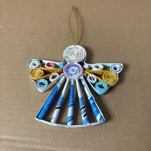 Handmade Quilled Paper Angel Ornament Holiday Recycled Sustainable Folk Art